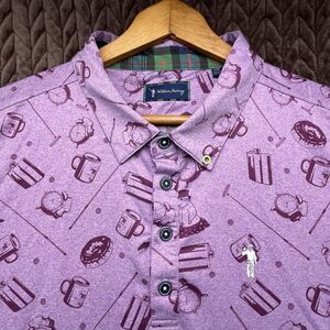 William Murray Golf Polo Shirt Men's L Purple Groundhog Day Alarm Donut Flask